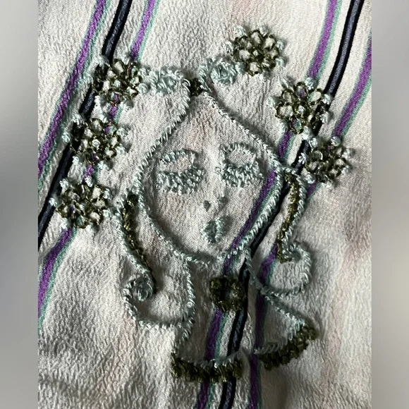 Johnny Was ARIANA BUTTON BACK striped silk shirt with zodiac embroidery size sm - Picture 7 of 16